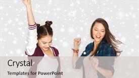  Presentation with teens - Beautiful PPT theme featuring friends dancing over gray background backdrop and a light gray colored foreground