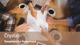  Presentation with friends eating and drinking wine - PPT theme having friends discussing and drinking coffee background and a coral colored foreground