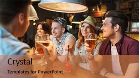  Presentation with people talking - Slide deck featuring friends drinking beer and cocktail background and a coral colored foreground