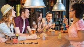  Presentation with people talking - Presentation design consisting of friends drinking beer and cocktail background and a coral colored foreground