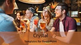  Presentation with wireless communication concept - Colorful PPT layouts enhanced with friends drinking beer and cocktail backdrop and a  colored foreground