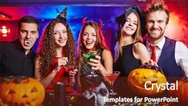  Presentation with halloween - Colorful presentation design enhanced with friends drinking during halloween night backdrop and a tawny brown colored foreground