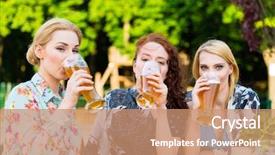  Presentation with beer garden - Cool new slide set with friends drinking in beer garden backdrop and a coral colored foreground