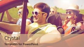  Presentation with road trip cars - Presentation theme enhanced with friends driving in cabriolet car background and a lemonade colored foreground