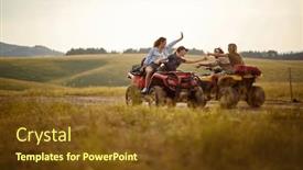  Presentation with journey - PPT theme featuring friends-driving-quad-bikes background and a  colored foreground