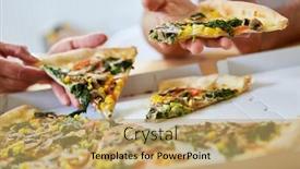  Presentation with vegan - Colorful presentation design enhanced with friends-eat-slices-of-vegan backdrop and a yellow colored foreground