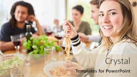  Presentation with spaghetti - Amazing presentation theme having friends-eat-spaghetti-with-tomato backdrop and a lemonade colored foreground