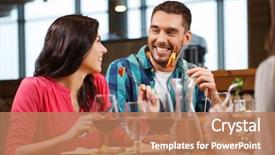  Presentation with restaurant - Slides with friends eating at restaurant background and a coral colored foreground