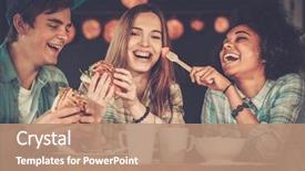  Presentation with cafe - Audience pleasing slide deck consisting of friends eating in a cafe backdrop and a coral colored foreground