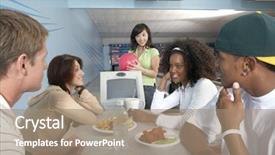  Presentation with young people in the club - Cool new presentation theme with friends eating in the bowling backdrop and a  colored foreground