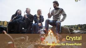  Presentation with campfire - PPT theme with friends eating marshmallows near campfire background and a tawny brown colored foreground