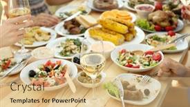  Presentation with picnic - Amazing slides having friends-eating-on-picnic backdrop and a coral colored foreground