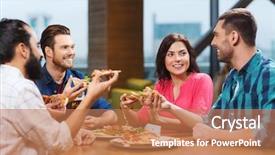  Presentation with restaurant menu pizza - Slide deck consisting of friends eating pizza with beer background and a coral colored foreground