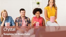  Presentation with energy food and junk food - Slide set with friends eating popcorn and watching background and a  colored foreground