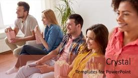 Presentation with junk food - Audience pleasing slides consisting of friends eating popcorn and watching backdrop and a red colored foreground