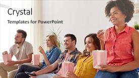  Presentation with energy food and junk food - Slide deck enhanced with friends eating popcorn and watching background and a sky blue colored foreground