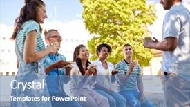  Presentation with international - Amazing slide set having friends eating sandwiches or burger backdrop and a  colored foreground