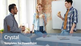  Presentation with racial group high school students - Slide deck having friends eating snack at break background and a seafoam green colored foreground