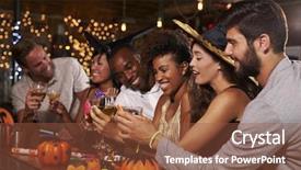  Presentation with party - Slides enhanced with friends enjoying a halloween party background and a tawny brown colored foreground