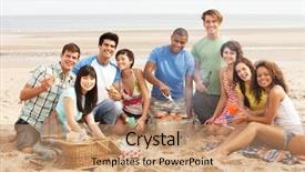  Presentation with bbq - Amazing presentation theme having friends enjoying barbeque on beach backdrop and a coral colored foreground