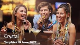  Presentation with friends - Colorful presentation theme enhanced with friends enjoying drink in bar backdrop and a tawny brown colored foreground
