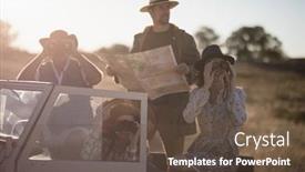  Presentation with safari - Audience pleasing presentation theme consisting of friends-enjoying-in-vehicle-during backdrop and a tawny brown colored foreground