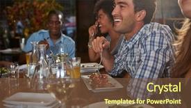  Presentation with restaurant - Cool new PPT layouts with friends enjoying meal in restaurant backdrop and a tawny brown colored foreground