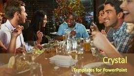  Presentation with restaurant - Slide set featuring friends enjoying meal in restaurant background and a  colored foreground