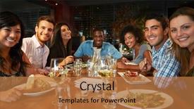  Presentation with restaurant - Amazing presentation design having friends enjoying meal in restaurant backdrop and a coral colored foreground