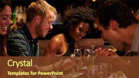  Presentation with restaurant - Beautiful slide set featuring friends enjoying meal in restaurant backdrop and a tawny brown colored foreground