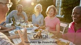  Presentation with dinner party - Slide deck with friends enjoying outdoor dinner party background and a  colored foreground