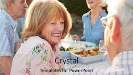  Presentation with outdoor party - Amazing PPT layouts having friends enjoying outdoor dinner party backdrop and a coral colored foreground