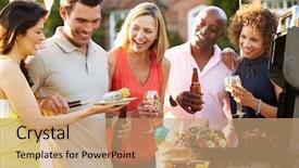  Presentation with summer outdoor bbq grill party - Audience pleasing PPT layouts consisting of friends enjoying outdoor summer barbeque backdrop and a coral colored foreground