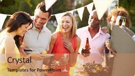  Presentation with friends - Amazing slide deck having friends enjoying outdoor summer barbeque backdrop and a coral colored foreground