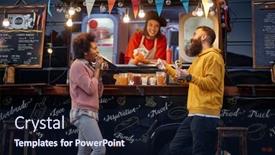  Presentation with food service - Beautiful slides featuring friends-enjoying-talking-laughing-smiling backdrop and a wine colored foreground