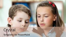  Presentation with school fine arts - Presentation theme enhanced with friends examine a school globe background and a coral colored foreground