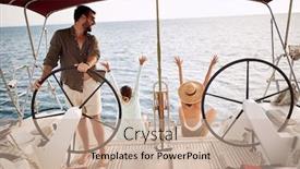  Presentation with yacht - Colorful presentation theme enhanced with friends-excited-by-the-trip backdrop and a coral colored foreground