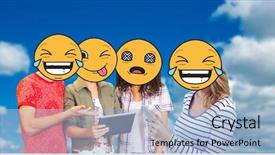  Presentation with digital image - Presentation theme with friends faces covered with emoji background and a light blue colored foreground