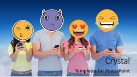  Presentation with digital image - Theme consisting of friends faces covered with emoji background and a teal colored foreground