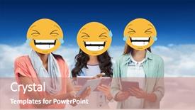  Presentation with using digital tablet - Audience pleasing PPT layouts consisting of friends faces covered with emoji backdrop and a coral colored foreground