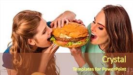  Presentation with black women and teen girls - Slide set with friends female bite the burger background and a tawny brown colored foreground