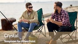  Presentation with sea fishing - Beautiful presentation design featuring friends fishing and eating sandwich backdrop and a coral colored foreground