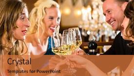  Presentation with fine dining bakery and bistro - Beautiful slide deck featuring friends for dinner or lunch backdrop and a red colored foreground