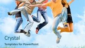  Presentation with freedom - PPT theme featuring friends freedom - jumping background and a sky blue colored foreground