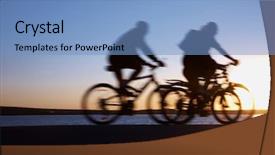  Presentation with dark blue - Amazing theme having friends freedom - movement of silhouettes of bicyclists backdrop and a  colored foreground