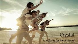  Presentation with sunset beach - Colorful slide deck enhanced with friends fun on the beach backdrop and a coral colored foreground