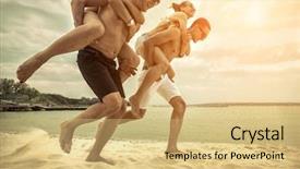  Presentation with sunset at venice beach palm - Beautiful presentation design featuring friends fun on the beach backdrop and a yellow colored foreground