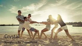  Presentation with tug of war sport - Slide set consisting of sea battle - friends funny tug of war background and a coral colored foreground