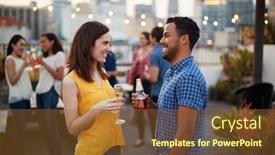 Presentation with city rooftop party - Colorful PPT layouts enhanced with friends gathered on rooftop terrace for party with city skyline in background backdrop and a tawny brown colored foreground
