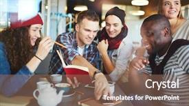  Presentation with managers - Slides with business concern - team of young managers sitting background and a coral colored foreground